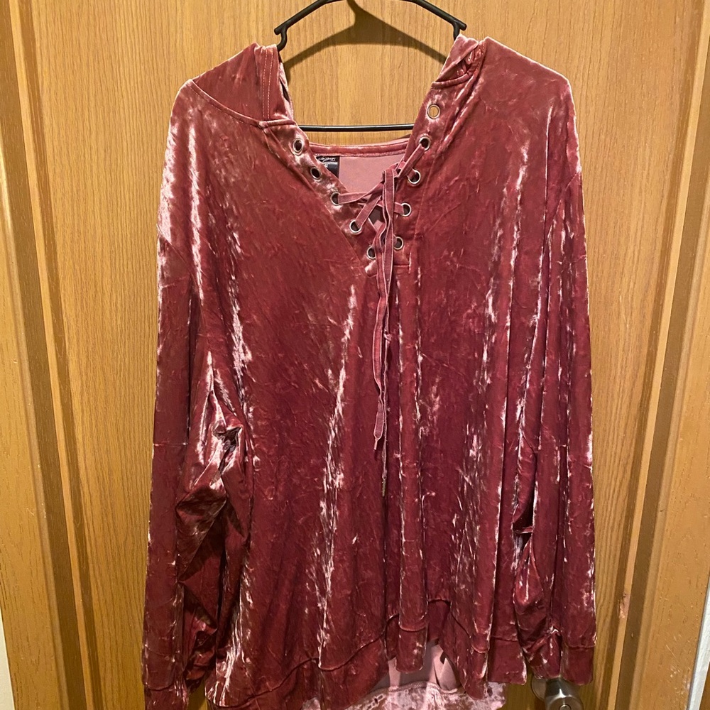 Pink velvet long sleeve sweater